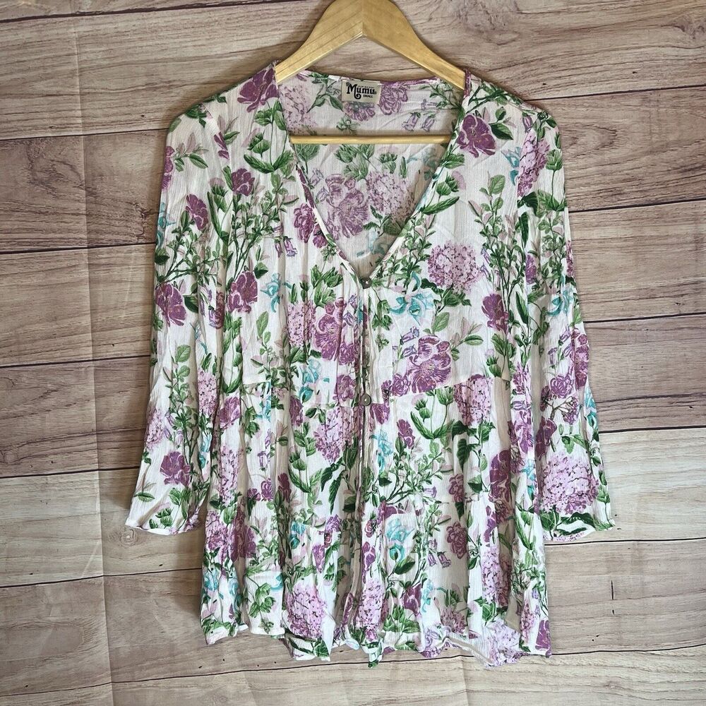 Show Me Your Mumu Marlow Swing Top Women’s Size Small Floral V-Neck Button Front